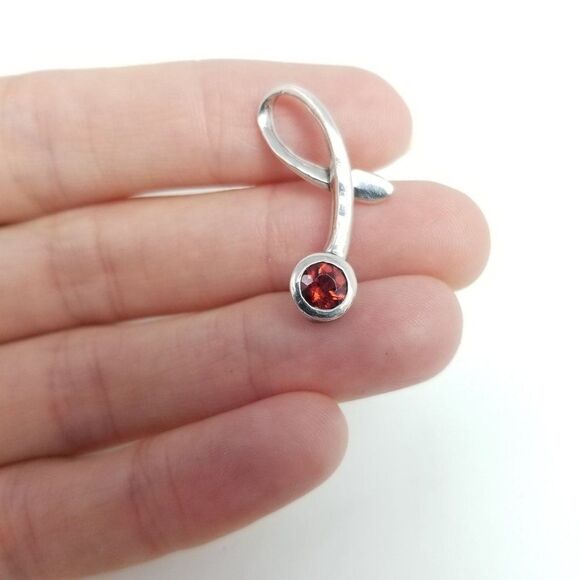 Vintage Sterling Silver and Red Stone Pendant, Minimal Design Charm, Estate - Picture 1 of 6